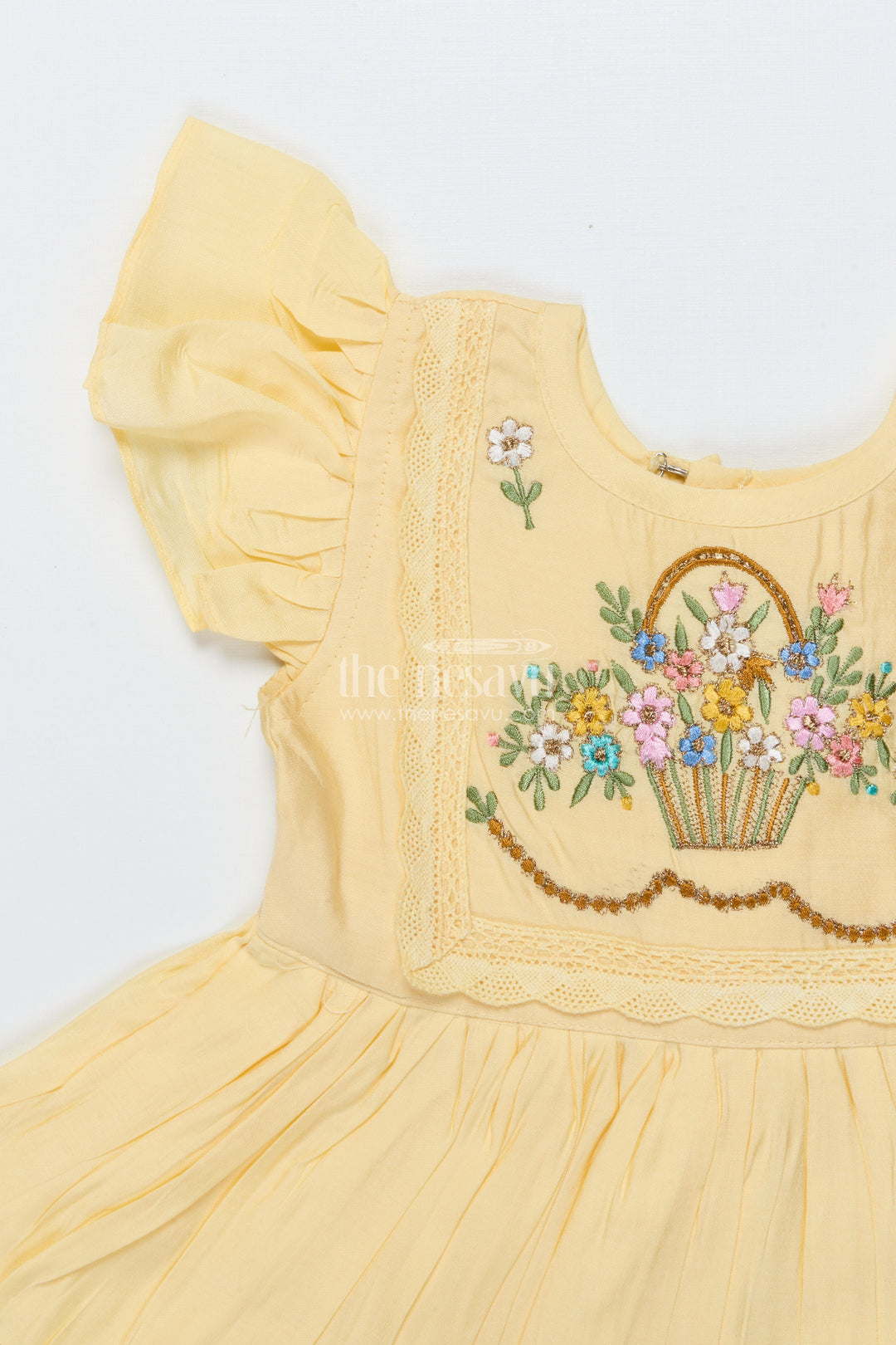 The Nesavu Girls Chanderi Frock Baby Girl Chanderi Frock with Floral Embroidery for Naming Ceremony Nesavu Nesavu baby girl chanderi frock floral embroidery naming ceremony festive wear