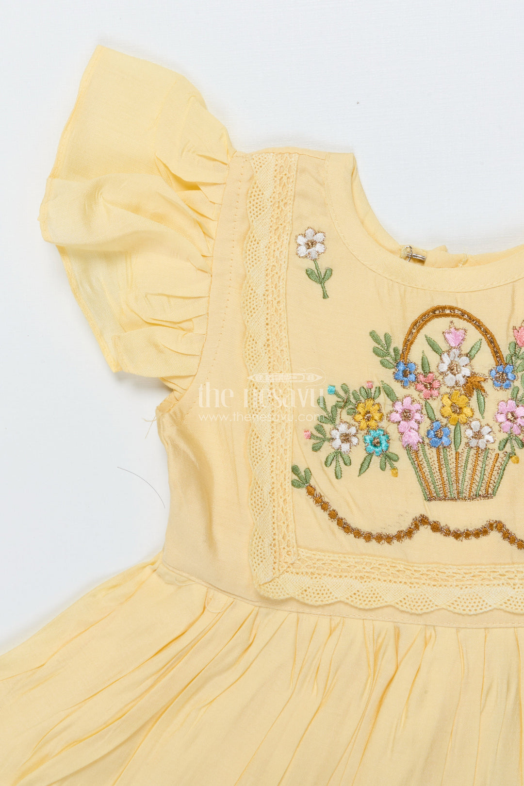 The Nesavu Girls Chanderi Frock Baby Girl Chanderi Frock with Floral Embroidery for Naming Ceremony Nesavu Nesavu baby girl chanderi frock floral embroidery naming ceremony festive wear
