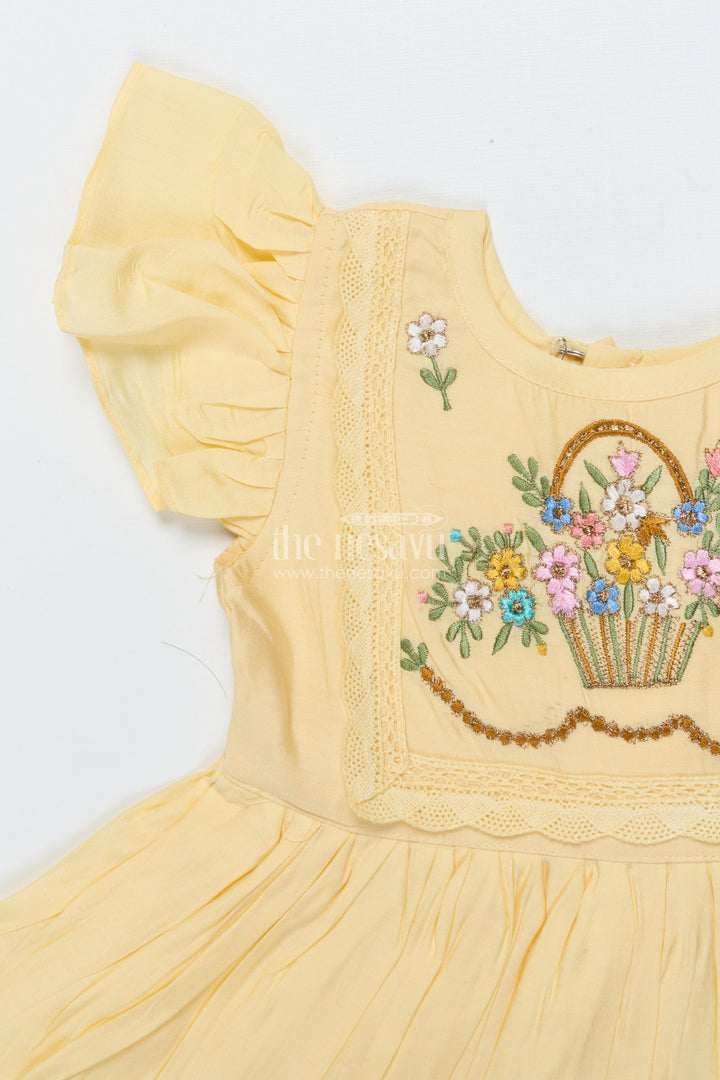 The Nesavu Girls Chanderi Frock Baby Girl Chanderi Frock with Floral Embroidery for Naming Ceremony Nesavu Nesavu baby girl chanderi frock floral embroidery naming ceremony festive wear
