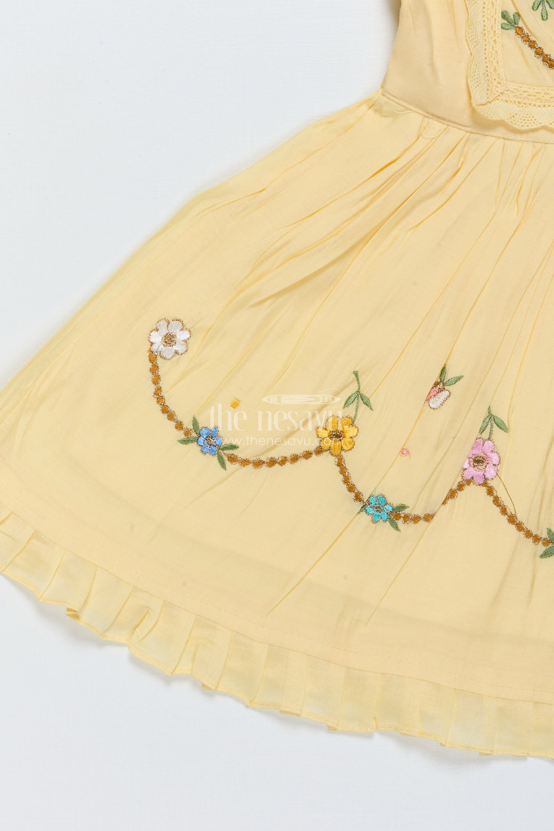 The Nesavu Girls Chanderi Frock Baby Girl Chanderi Frock with Floral Embroidery for Naming Ceremony Nesavu Nesavu baby girl chanderi frock floral embroidery naming ceremony festive wear