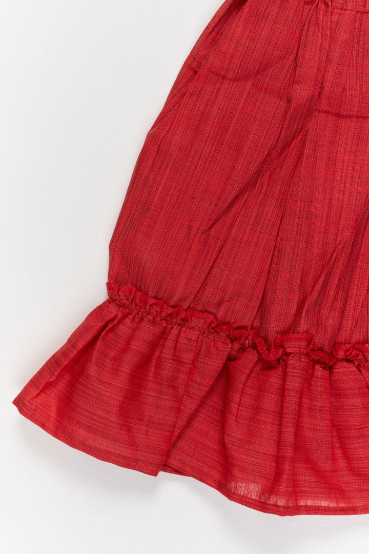 The Nesavu Girls Chanderi Frock Baby Girl Chanderi Frock with Lace Detailing for Casual Festive Moments Nesavu Nesavu baby girl chanderi cotton frock with lace and ruffle hem for festive and everyday wear