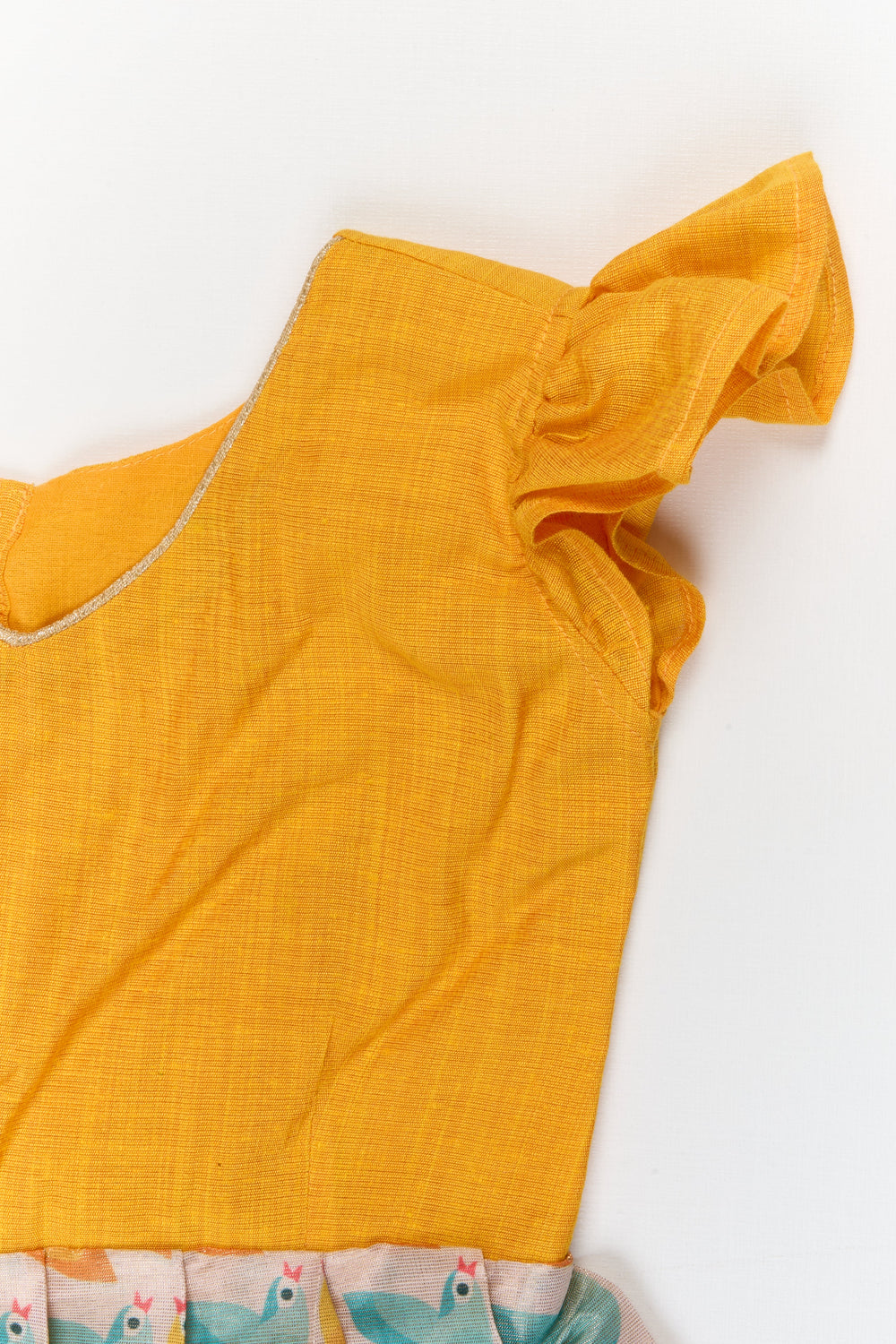 The Nesavu Silk Frock Baby Girl Chanderi Silk Frock with Bird Print for Birthdays and Day Outings Nesavu Nesavu baby girl chanderi cotton silk frock with bird print and ruffle sleeves for festive outings