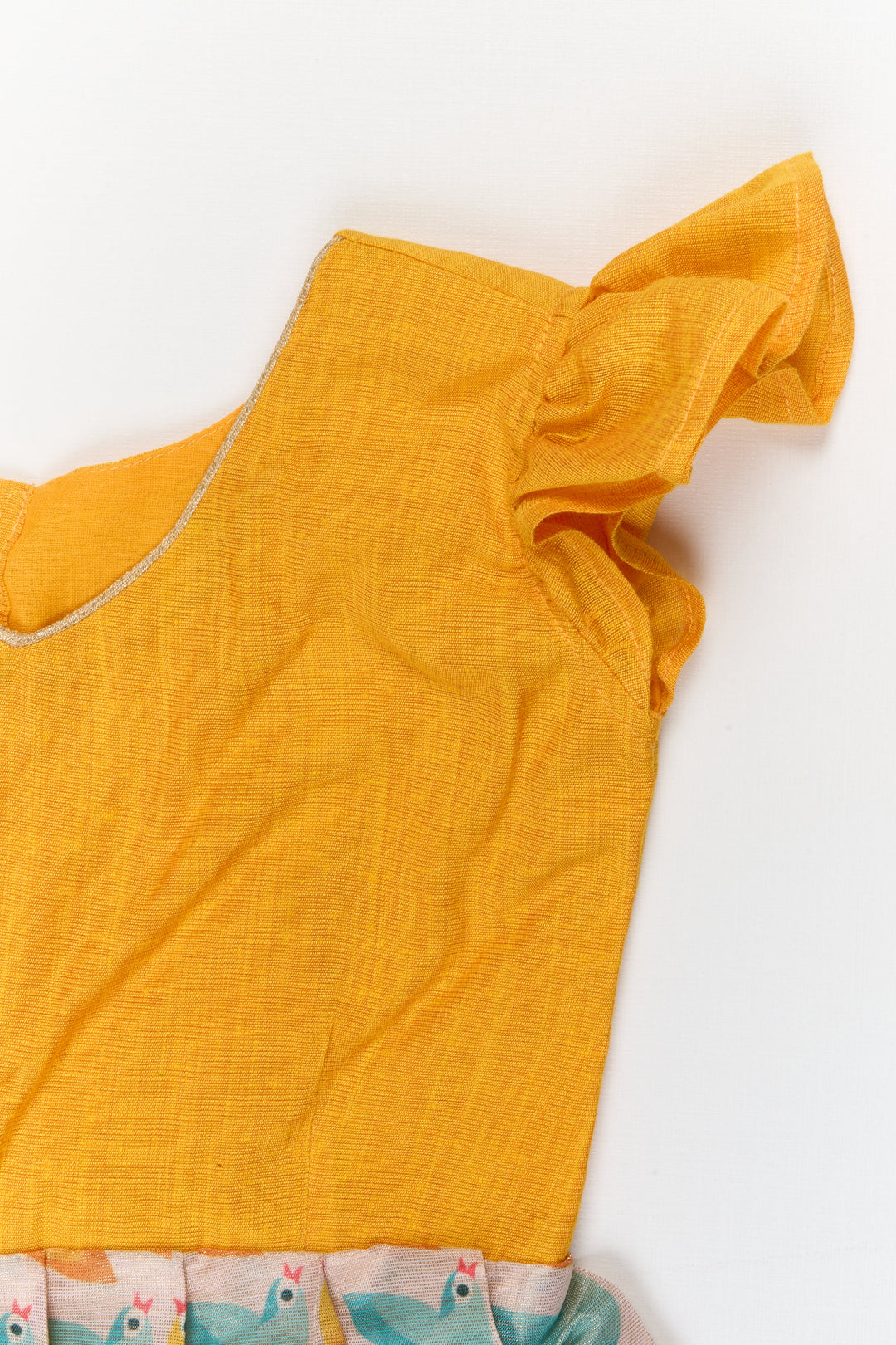 The Nesavu Silk Frock Baby Girl Chanderi Silk Frock with Bird Print for Birthdays and Day Outings Nesavu Nesavu baby girl chanderi cotton silk frock with bird print and ruffle sleeves for festive outings