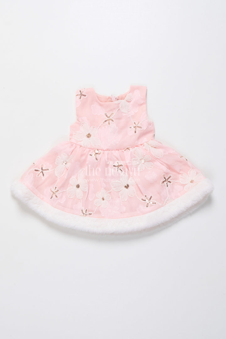 The Nesavu Baby Fancy Frock Baby Girl Chiffon Embroidered Frock with Fur Jacket for Winter Functions Nesavu Nesavu baby girl chiffon frock embroidery fur jacket  perfect winter party dress