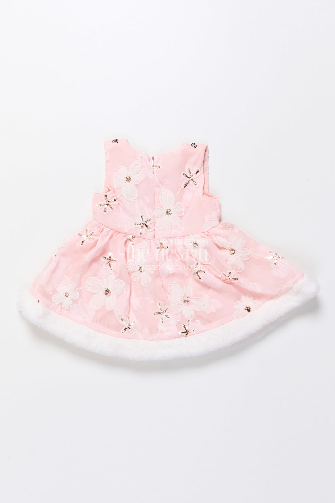 The Nesavu Baby Fancy Frock Baby Girl Chiffon Embroidered Frock with Fur Jacket for Winter Functions Nesavu Nesavu baby girl chiffon frock embroidery fur jacket  perfect winter party dress