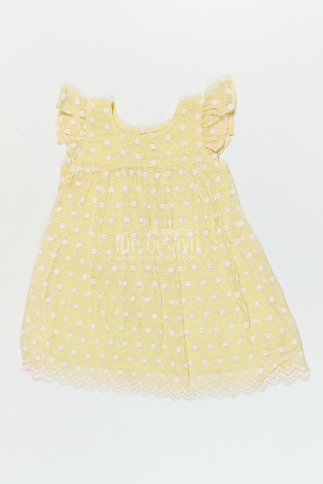 The Nesavu Girls Cotton Frock Baby Girl Chikankari Frock for Summer Picnics and Casual Events Nesavu 18 (2Y) / Yellow / style 1 GFC2083CA-18 Nesavu baby girl chikankari cotton frock for summer outings and casual celebrations