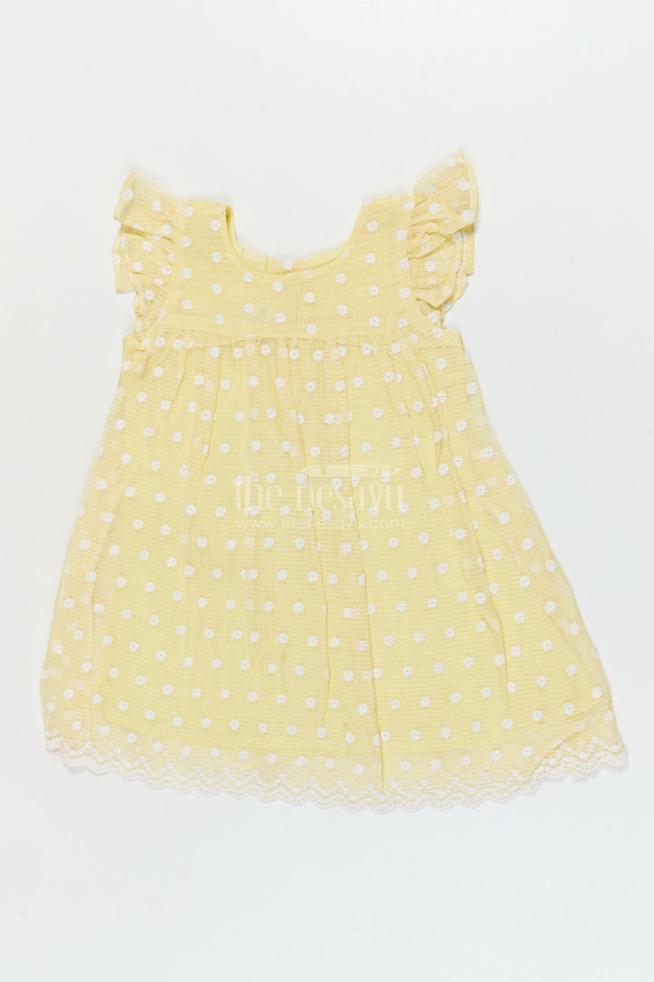 The Nesavu Girls Cotton Frock Baby Girl Chikankari Frock for Summer Picnics and Casual Events Nesavu 18 (2Y) / Yellow / style 1 GFC2083CA-18 Nesavu baby girl chikankari cotton frock for summer outings and casual celebrations