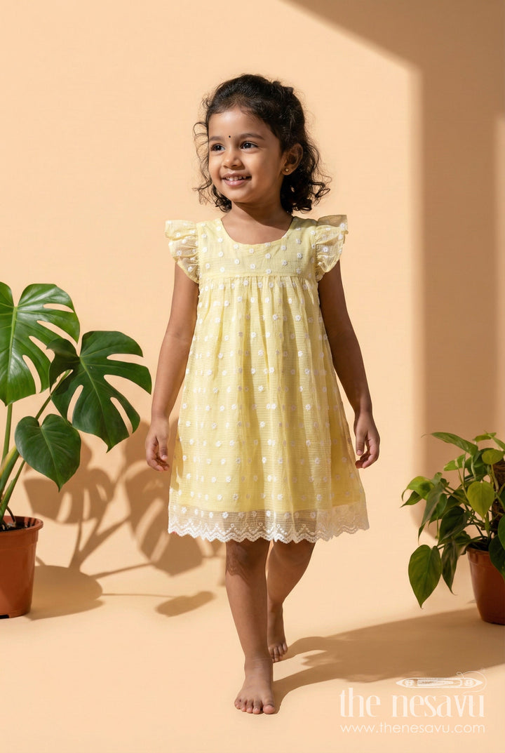 The Nesavu Girls Cotton Frock Baby Girl Chikankari Frock for Summer Picnics and Casual Events Nesavu 18 (2Y) / Yellow / style 1 GFC2083CA-18 Nesavu baby girl chikankari cotton frock for summer outings and casual celebrations