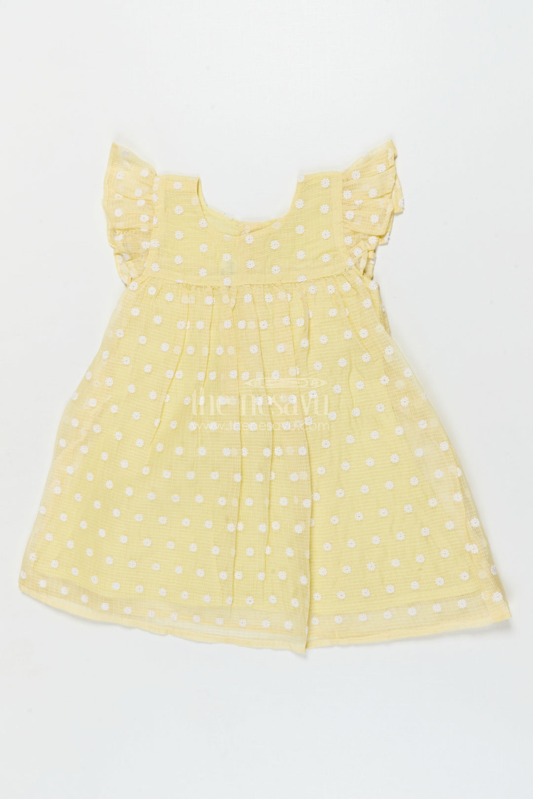 The Nesavu Girls Cotton Frock Baby Girl Chikankari Frock for Summer Picnics and Casual Events Nesavu 18 (2Y) / Yellow / style 2 GFC2083CB-18 Nesavu baby girl chikankari cotton frock for summer outings and casual celebrations