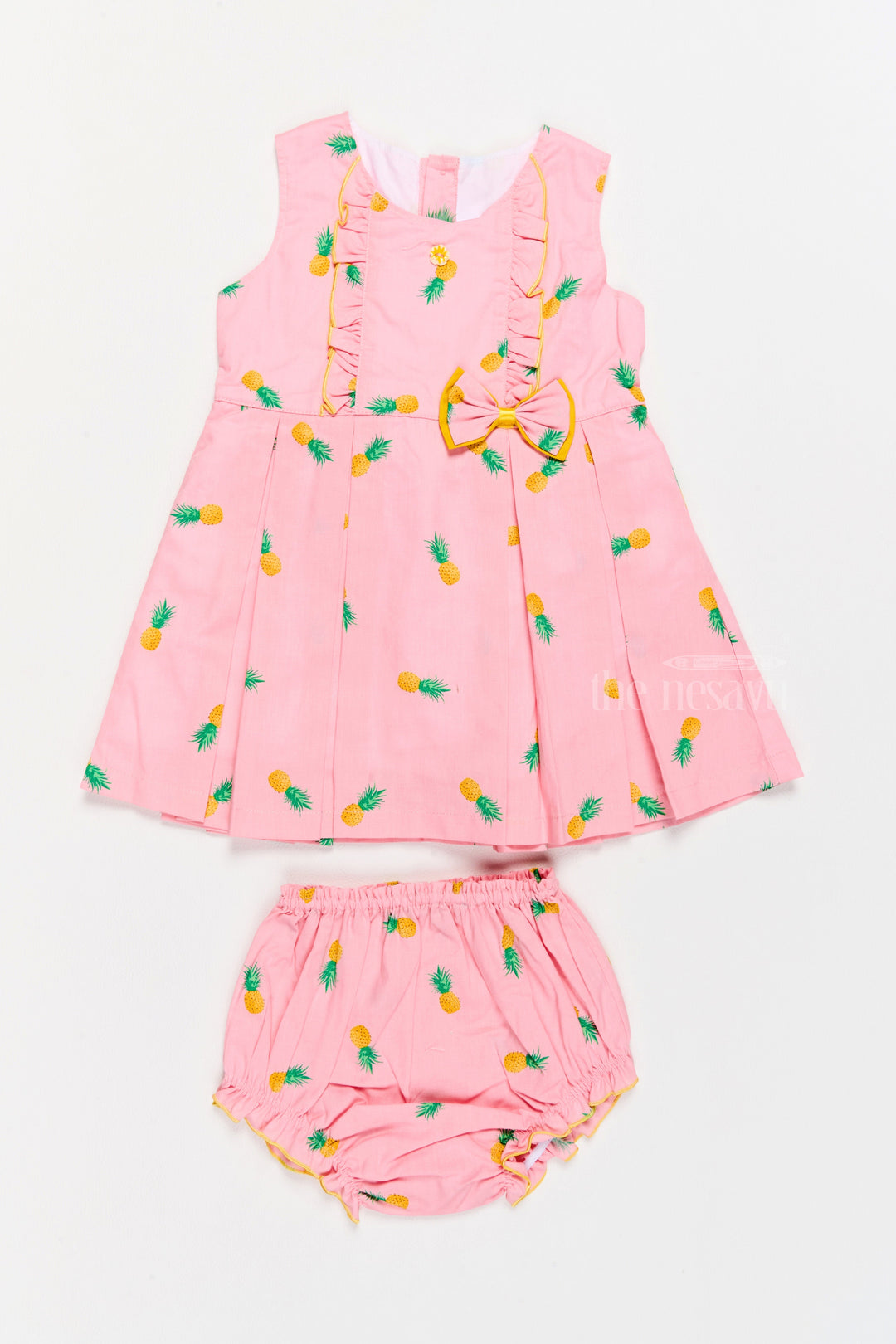 The Nesavu Baby Casual Sets Baby Girl Clothing Set with Pineapple Print Bow Accent Baby Casual Outfit Nesavu 12 (3M) / Pink BFJ710A-12 Baby Girl Clothing Set Playful Pineapple Print Bow Detailing | The Nesavu