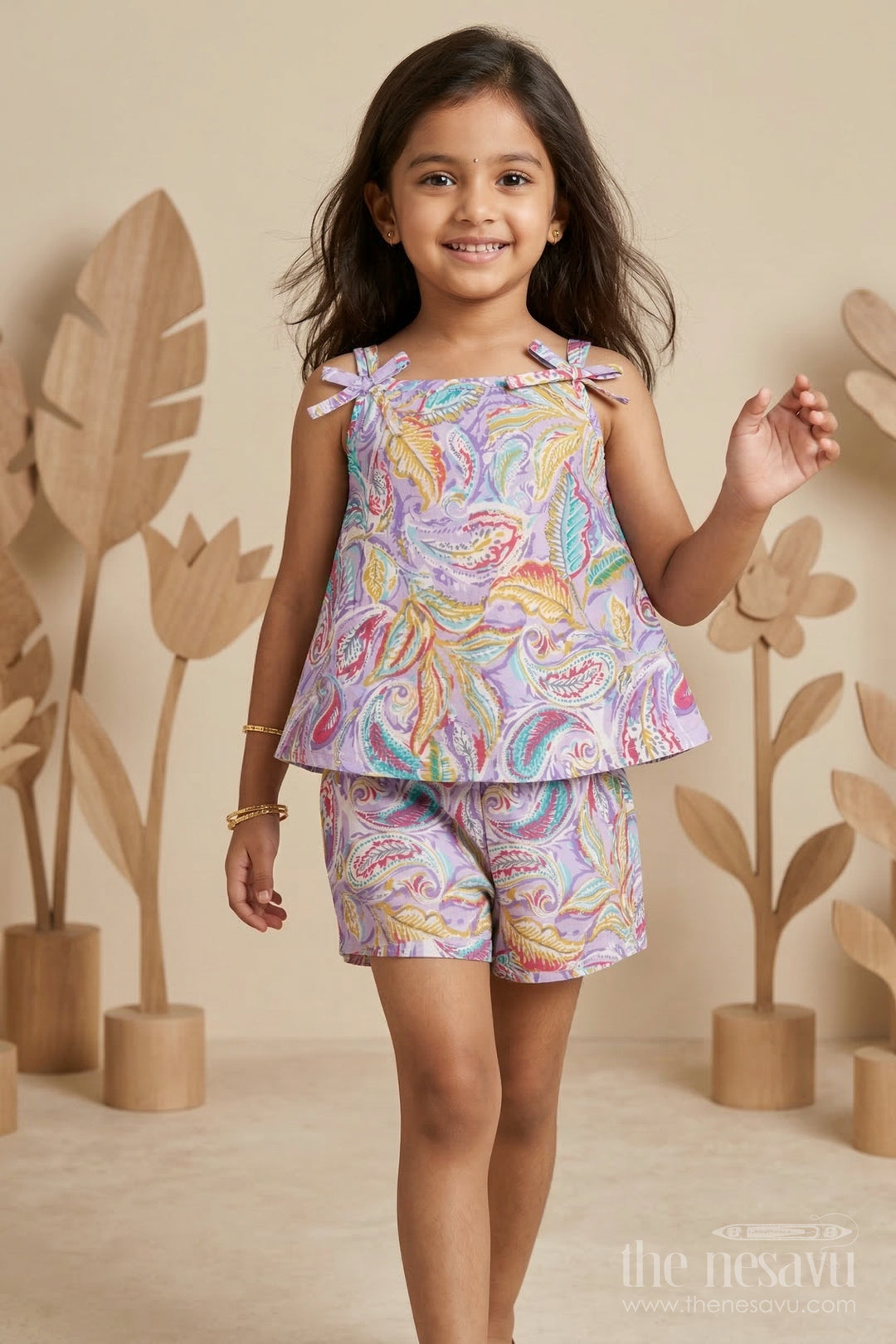 The Nesavu Girls Co-Ord Sets Baby Girl Co Ord Set for Summer Outings and Casual Play Nesavu 16 (1Y) / Multicolor / Cotton GCS024A-16 Nesavu baby girl cotton co ord set for toddler summer outings and playtime with paisley digital print