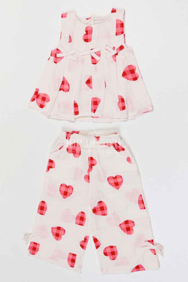 The Nesavu Girls Co-Ord Sets Baby Girl Co Ord Set for Summer Outings and Playdates Nesavu 16 (1Y) / Half white / Cotton GCS028A-16 Nesavu baby girl cotton co ord set for toddler summer outings and playdates with heart digital print