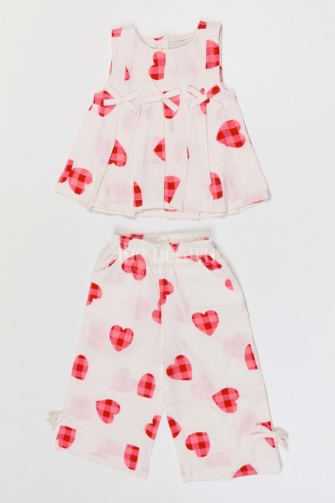 The Nesavu Girls Co-Ord Sets Baby Girl Co Ord Set for Summer Outings and Playdates Nesavu Nesavu baby girl cotton co ord set for toddler summer outings and playdates with heart digital print