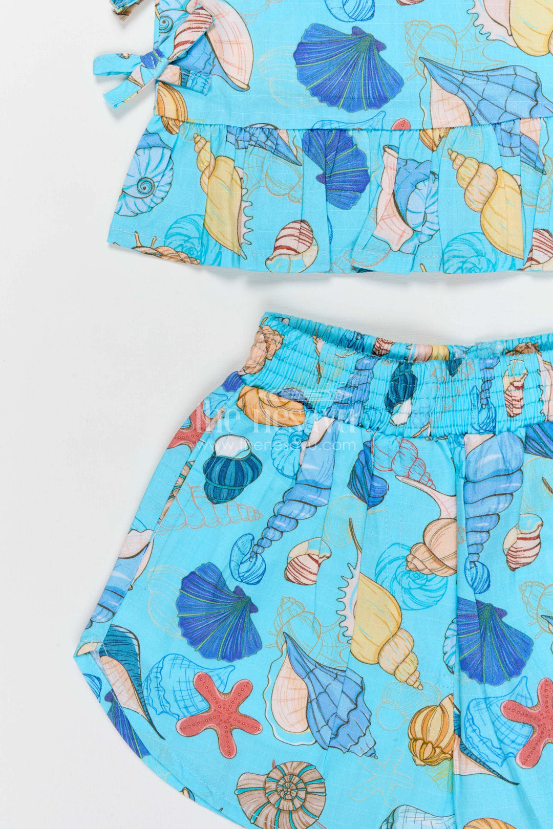 The Nesavu Girls Co-Ord Sets Baby Girl Co Ord Set for Summer Outings and Playtime for Toddler Nesavu Nesavu baby girl cotton co ord set for toddler summer outings and playtime with seashell digital print