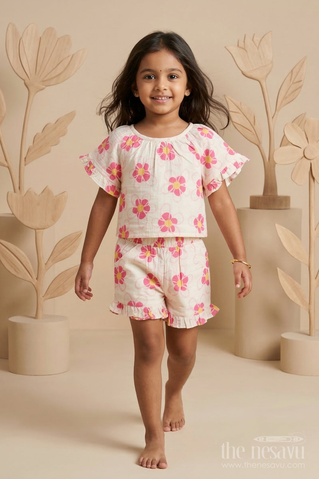 The Nesavu Girls Co-Ord Sets Baby Girl Co Ord Set for Summer Outings and Playtime Nesavu 16 (1Y) / Pink / Cotton GCS022A-16 Nesavu baby girl cotton co ord set for toddler summer outings and playtime with digital print design
