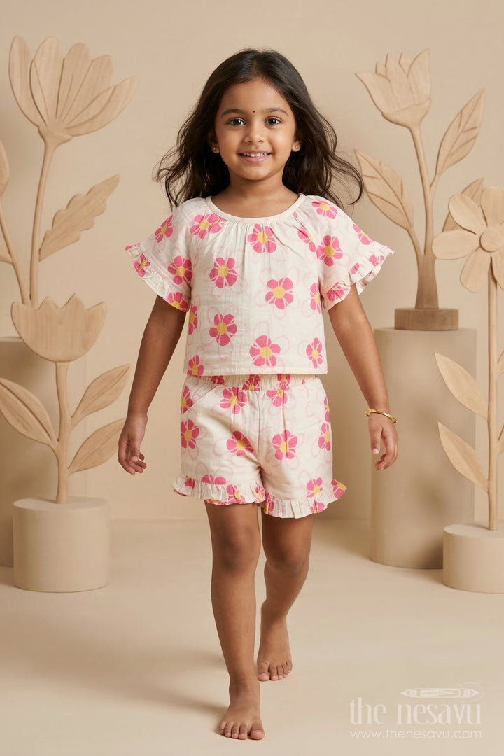 The Nesavu Girls Co-Ord Sets Baby Girl Co Ord Set for Summer Outings and Playtime Nesavu 16 (1Y) / Pink / Cotton GCS022A-16 Nesavu baby girl cotton co ord set for toddler summer outings and playtime with digital print design