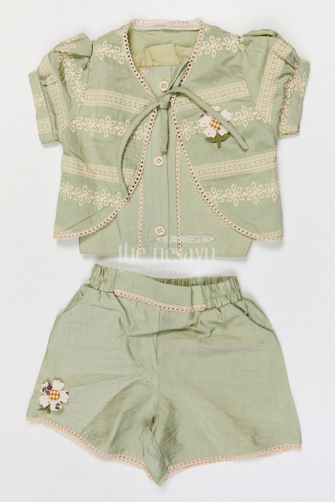 The Nesavu Girls Co-Ord Sets Baby Girl Co Ord Set for Summer Outings and Toddler Playtime Nesavu 18 (2Y) / Green / Cotton GCS020A-18 Nesavu baby girl co ord set for toddler summer outings and playdates in breathable crepe cotton designer print