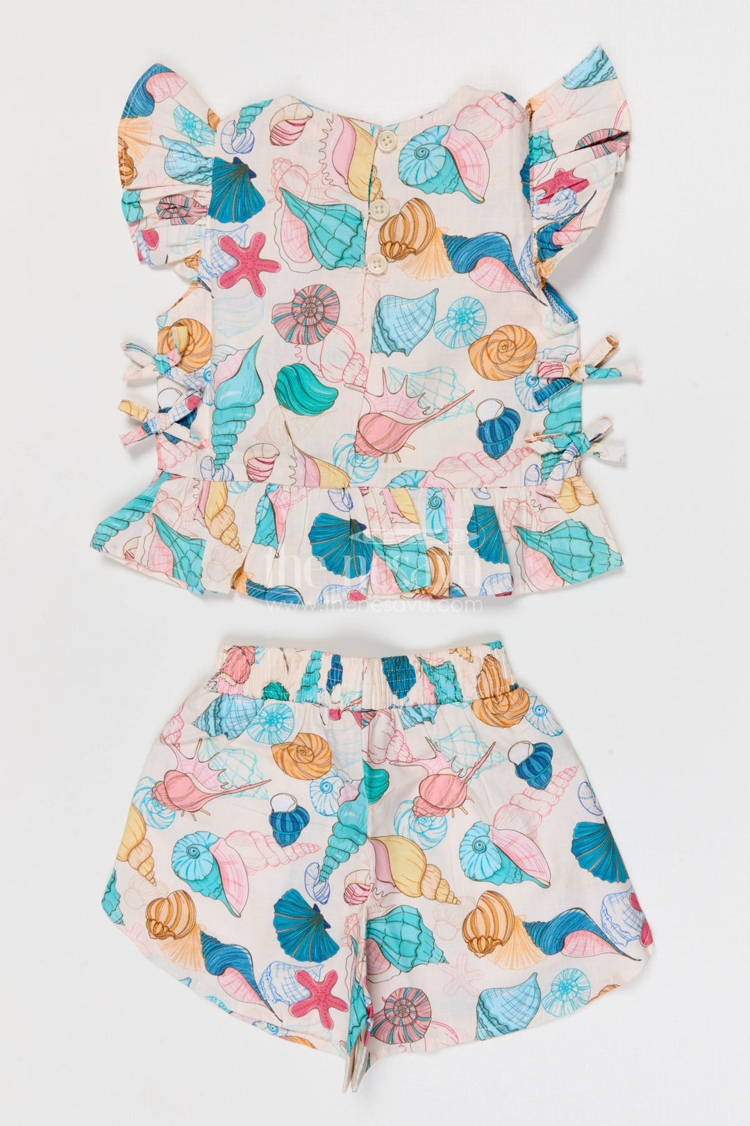 The Nesavu Girls Co-Ord Sets Baby Girl Co Ord Set for Toddler Outings and Summer Play Nesavu Nesavu baby girl cotton co ord set for toddler summer play and outings with ocean inspired digital print