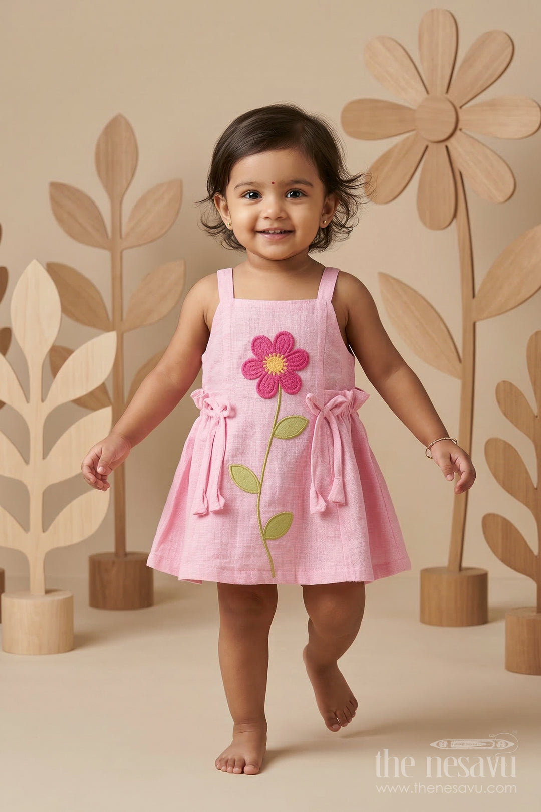 The Nesavu Baby Frocks Baby Girl Cotton Frock for Birthday and Playdates Nesavu 14 (6M) / Purple / Cotton BFJ953B-14 Nesavu Baby Girl Cotton Frock With Floral Applique For Birthdays Playdates And Summer Outings