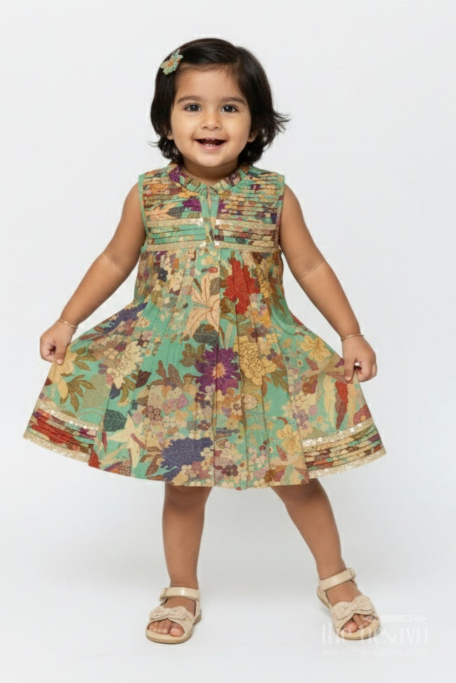 The Nesavu Baby Frocks Baby Girl Cotton Frock for Birthday Parties and Playtime Fun Nesavu 14 (6M) / Green BFJ812B-14 Nesavu baby girl cotton frock floral digital print  ideal birthdays playdates