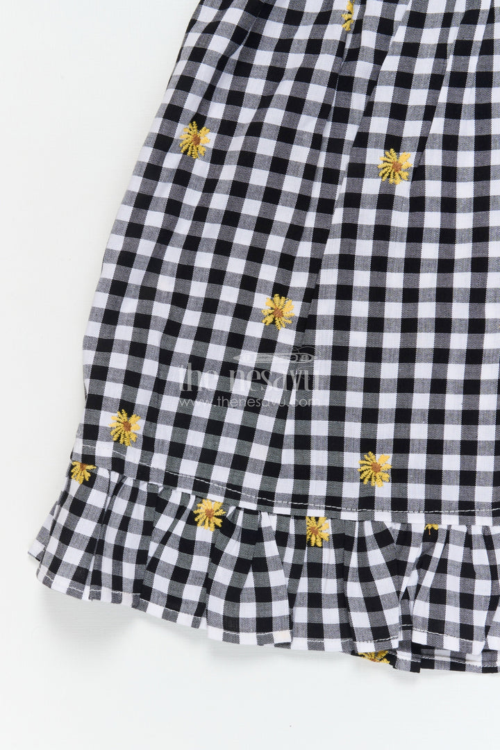 The Nesavu Girls Cotton Frock Baby Girl Cotton Frock for Casual Outings and Daycare Wear Nesavu Nesavu baby girl cotton frock with daisy embroidery and checks for casual wear