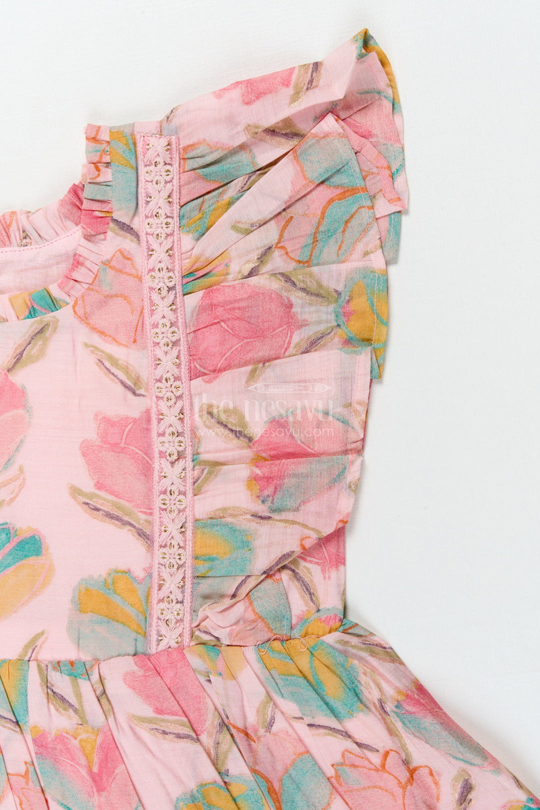 The Nesavu Girls Cotton Frock Baby Girl Cotton Frock for Casual Outings and Playdates Nesavu Nesavu baby girl cotton frock with floral print and ruffles for everyday wear