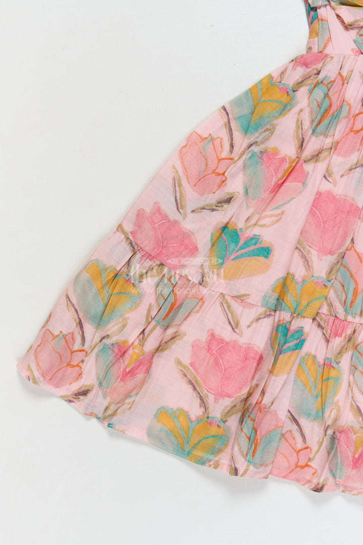 The Nesavu Girls Cotton Frock Baby Girl Cotton Frock for Casual Outings and Playdates Nesavu Nesavu baby girl cotton frock with floral print and ruffles for everyday wear