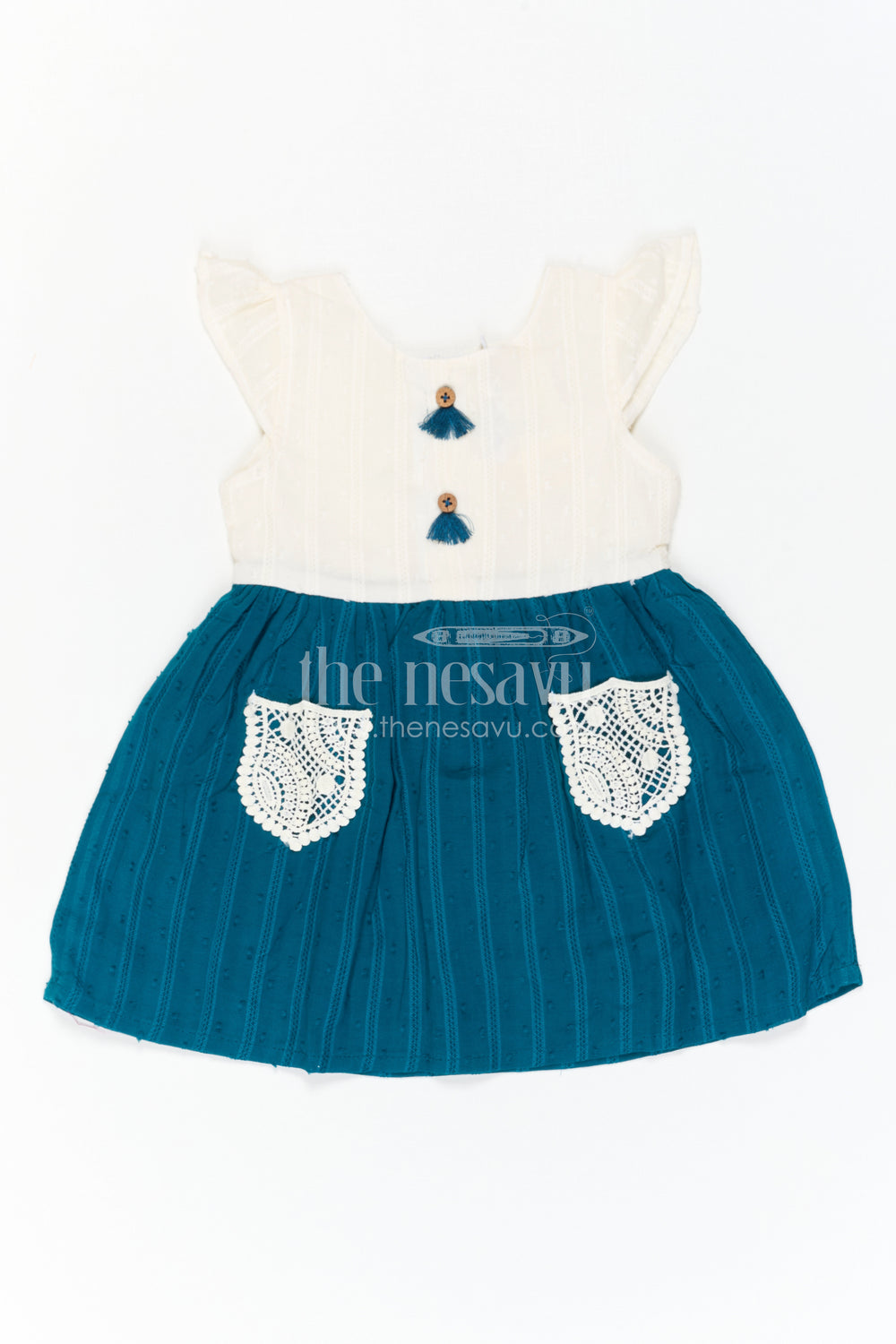 The Nesavu Baby Cotton Frocks Baby Girl Cotton Frock for Casual Party Outings Nesavu 14 (6M) / Blue / Cotton BFJ959C-14 Nesavu Baby Girl Cotton Frock For Casual Party Outings With Lace Pocket And Playful Flare