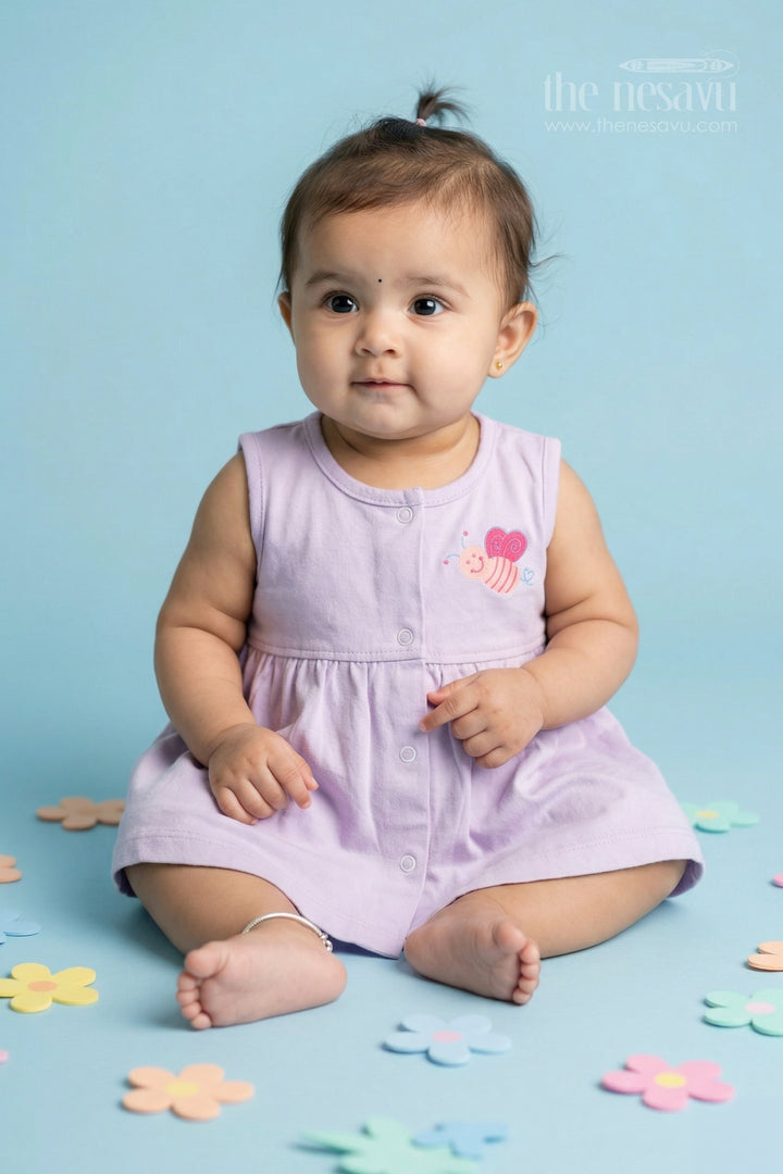 The Nesavu Baby Frocks Baby Girl Cotton Frock for Casual Wear and Playdates Nesavu 10 (NB) / Half white / Cotton BFJ947A-10 Nesavu Baby Girl Cotton Frock For Daily Wear Sleeveless Jersey Dress For Infants