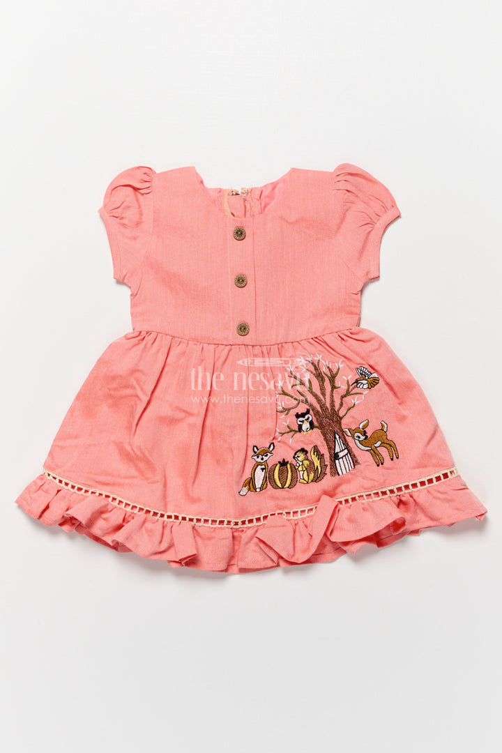 The Nesavu Girls Cotton Frock Baby Girl Cotton Frock for Casual Wear and Playtime Nesavu 16 (1Y) / Peach GFC1913B-16 Nesavu baby girl cotton frock embroidery playdates outings casual festive wear