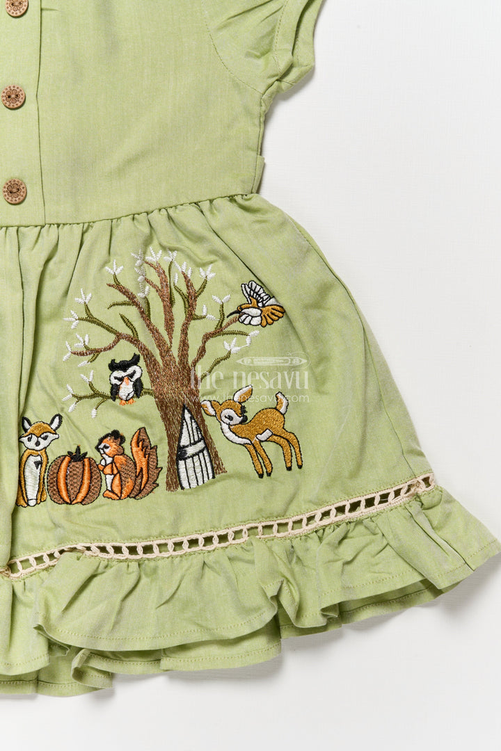 The Nesavu Girls Cotton Frock Baby Girl Cotton Frock for Casual Wear and Playtime Nesavu Nesavu baby girl cotton frock embroidered motifs casual outings playtime wear