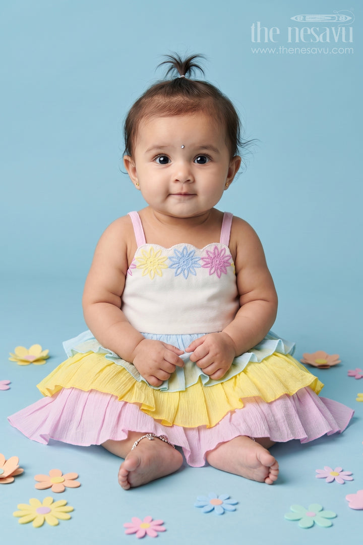 The Nesavu Baby Cotton Frocks Baby Girl Cotton Frock for Daily Wear and Playgoals Nesavu 14 (6M) / Purple / Cotton Blend BFJ1005B-14 Nesavu Baby Girl Cotton Frock For Daily Wear With Thread Embroidery And Layered Multicolor Design