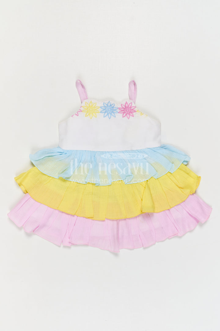 The Nesavu Baby Cotton Frocks Baby Girl Cotton Frock for Daily Wear and Playgoals Nesavu Nesavu Baby Girl Cotton Frock For Daily Wear With Thread Embroidery And Layered Multicolor Design