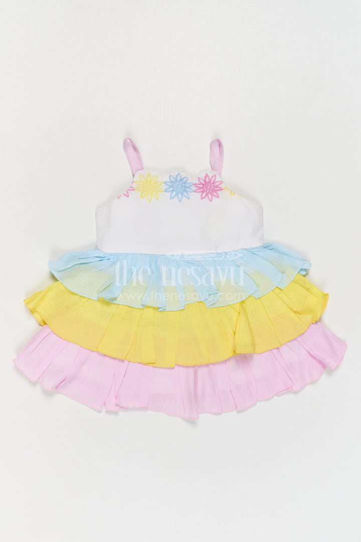 The Nesavu Baby Cotton Frocks Baby Girl Cotton Frock for Daily Wear and Playgoals Nesavu Nesavu Baby Girl Cotton Frock For Daily Wear With Thread Embroidery And Layered Multicolor Design