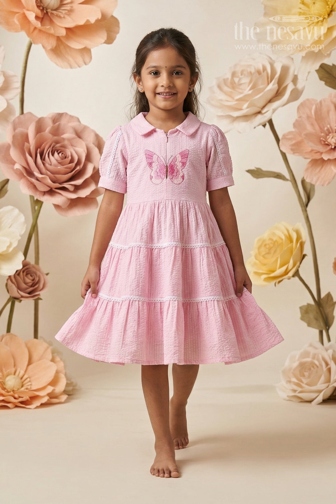 The Nesavu Girls Cotton Frock Baby Girl Cotton Frock for Daily Wear Nesavu 20 (3Y) / Pink / Cotton GFC2180A-20 Nesavu Baby Girl Cotton Frock For Daily Wear And Outings With Soft Fabric And Delicate Thread Embroidery