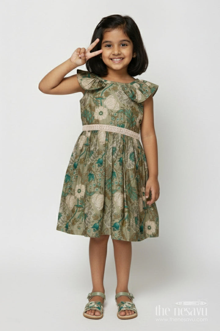 The Nesavu Girls Cotton Frock Baby Girl Cotton Frock for Everyday Outings and Festive Visits Nesavu 18 (2Y) / Green GFC2018B-18 Nesavu baby girl cotton frock with digital floral print for festive family outings