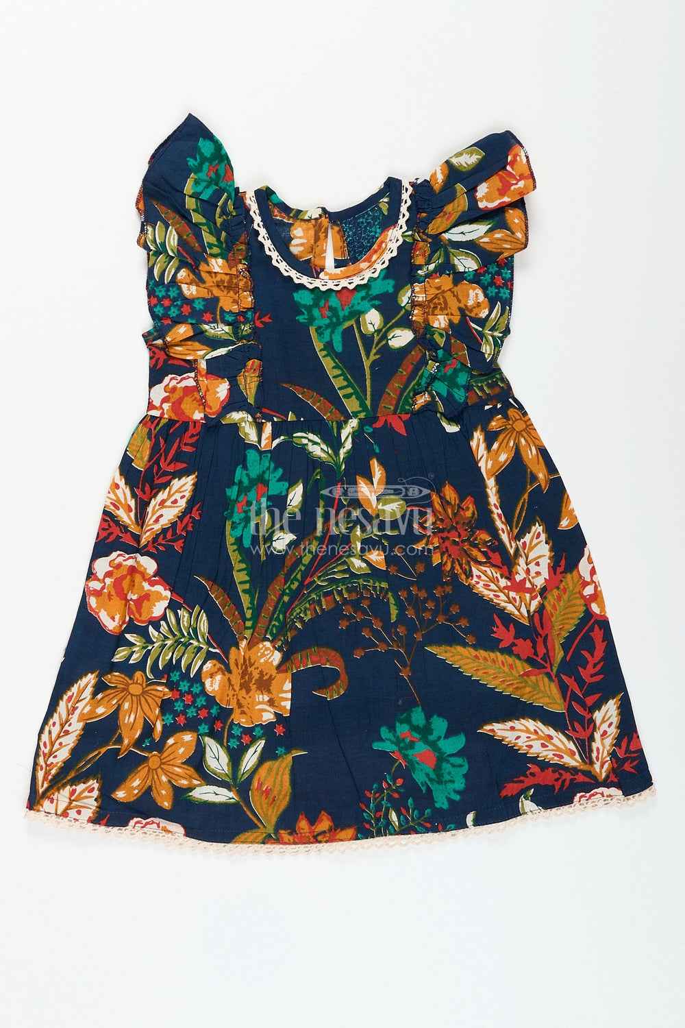 The Nesavu Baby girl cotton frock for everyday play and outings Nesavu 16 (1Y) / Black GFC1962A-16 Nesavu baby girl cotton frock dark floral print  casual outfit outings everyday play