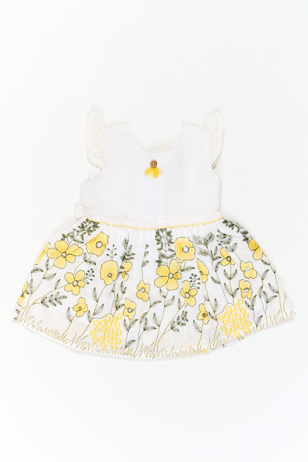 The Nesavu Baby Cotton Frocks Baby Girl Cotton Frock for Family Day Outings Nesavu 14 (6M) / Yellow / Muslin Cotton BFJ1013B-14 Nesavu Baby Girl Cotton Frock For Family Day Outings With Thread Embroidery And Soft Flare