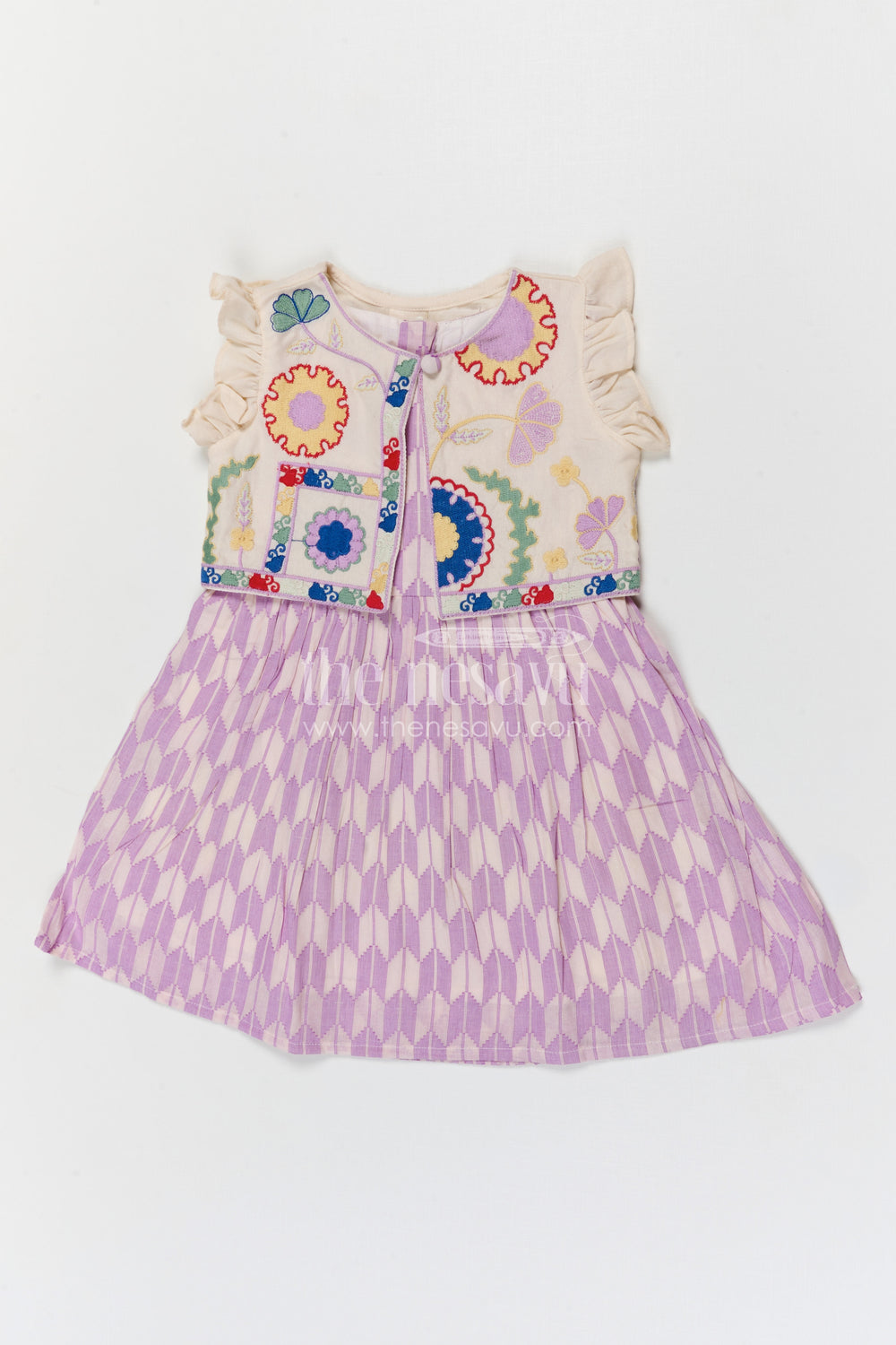 The Nesavu Girls Cotton Frock Baby Girl Cotton Frock for Festive Outings and Special Occasions Nesavu Nesavu baby girl cotton frock with embroidered jacket style for festive outings and special occasions