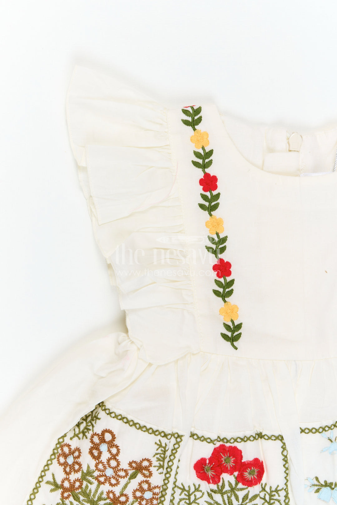 The Nesavu Baby Cotton Frocks Baby Girl Cotton Frock for Festive Wear and Small Functions Nesavu Nesavu Baby Girl Cotton Frock For Festive Wear With Thread Embroidery Sleeveless Ethnic Style Dress