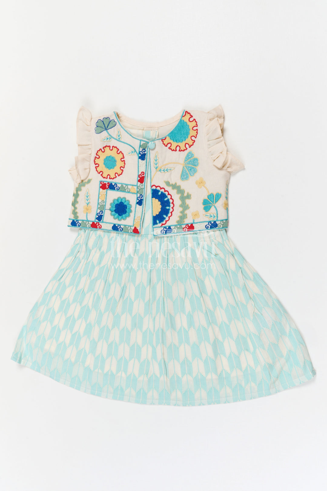 The Nesavu Girls Cotton Frock Baby Girl Cotton Frock for Outings and Casual Celebrations Nesavu Nesavu baby girl cotton frock with thread embroidery and layered design for outings and casual wear