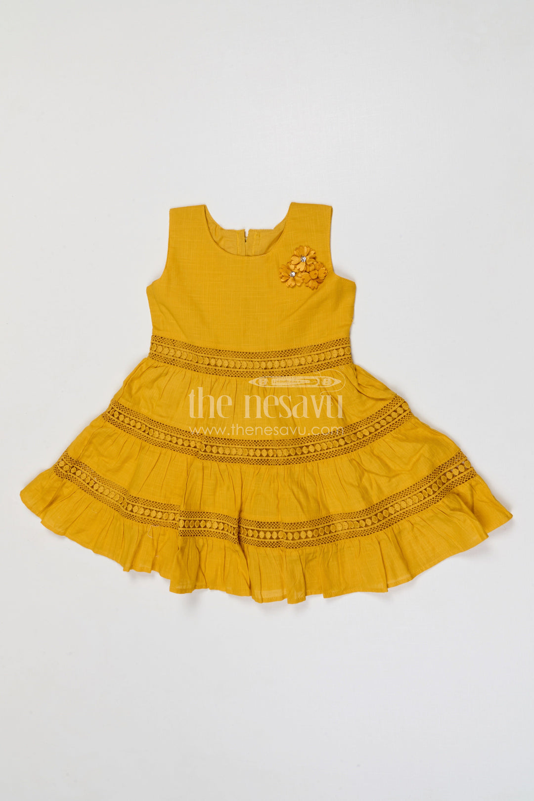 The Nesavu Girls Cotton Frock Baby Girl Cotton Frock for Summer Outings and Casual Wear Nesavu 18 (2Y) / Yellow / Cotton GFC230A-18 Nesavu baby girl cotton frock for summer outings and daily wear with soft embroidery design