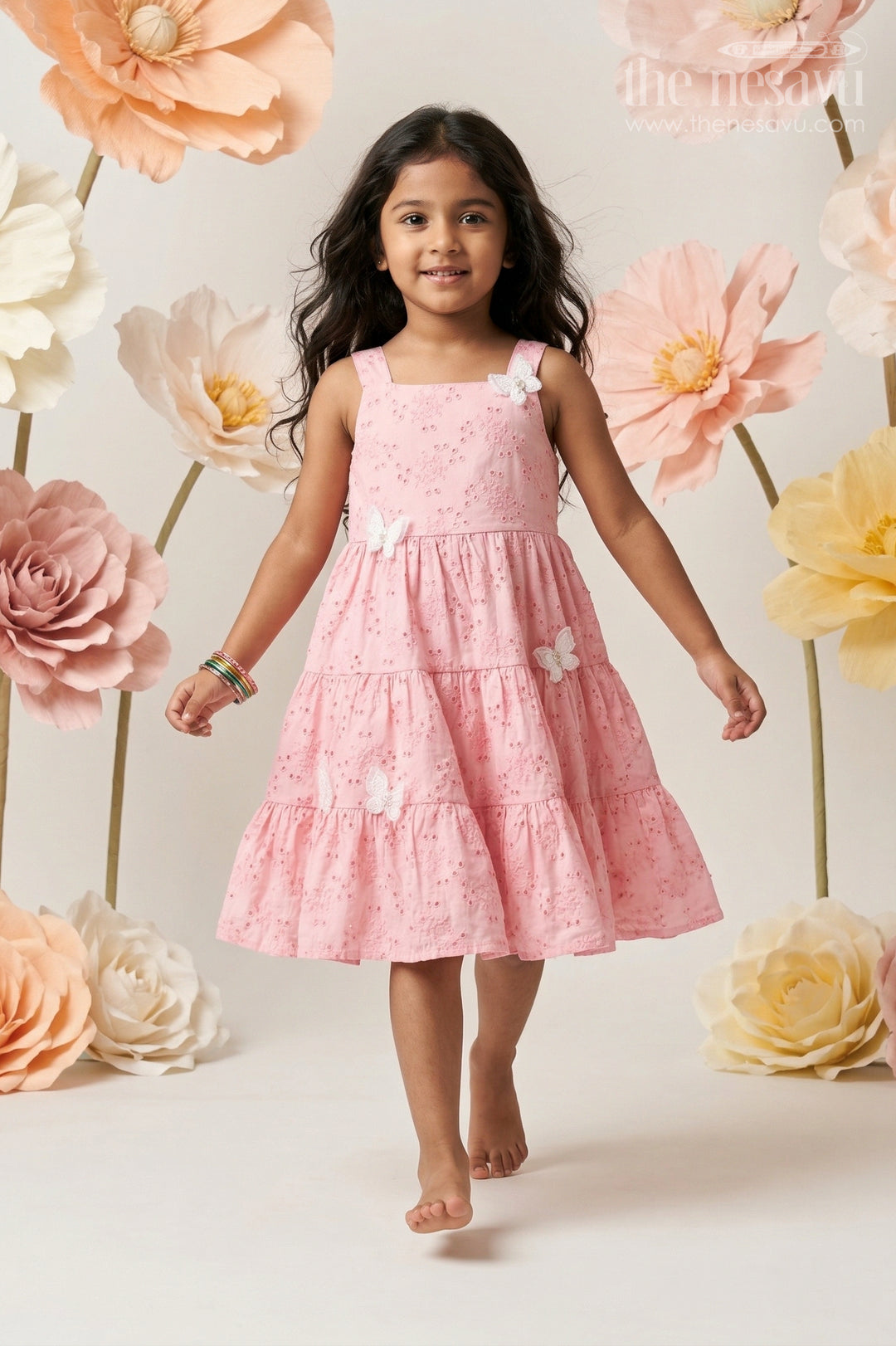The Nesavu Girls Cotton Frock Baby Girl Cotton Frock for Summer Outings and Casuals Nesavu 20 (3Y) / Peach / Cotton GFC2182A-20 Nesavu Baby Girl Cotton Frock For Summer Outings And Daily Wear In Breathable Hakoba Fabric With Flared Design