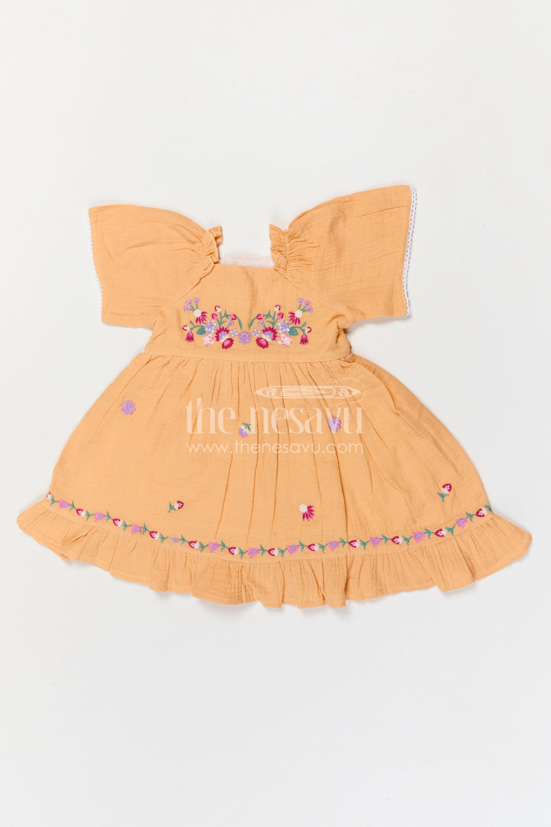 The Nesavu Girls Cotton Frock Baby Girl Cotton Frock for Summer Season and Daily Wear Nesavu Nesavu baby girl muslin cotton frock with thread embroidery for summer outings and daily wear