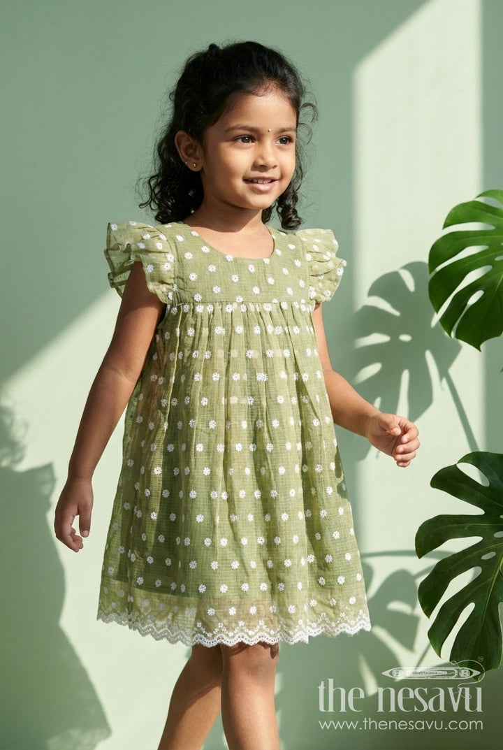 The Nesavu Girls Cotton Frock Baby Girl Cotton Frock with Chikankari Embroidery for Summer Outings Nesavu 18 (2Y) / Green / style 1 GFC2083AA-18 Nesavu baby girl cotton frock with chikankari embroidery for summer casual wear
