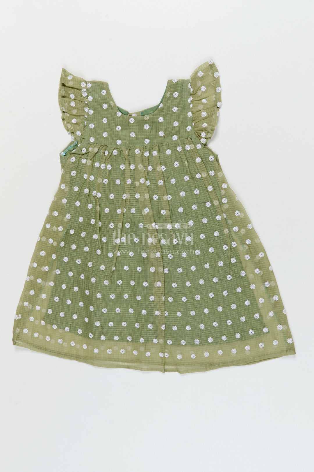 The Nesavu Girls Cotton Frock Baby Girl Cotton Frock with Chikankari Embroidery for Summer Outings Nesavu 20 (3Y) / Green / style 2 GFC2083AB-20 Nesavu baby girl cotton frock with chikankari embroidery for summer casual wear