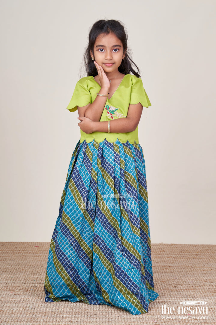 The Nesavu Pattu Pavadai Baby Girl Cotton Frock with Embellished Yoke for Festive Wear Nesavu 18 (2Y) / Green GPP327B-18 Nesavu baby girl cotton frock patch yoke festive events traditional occasions