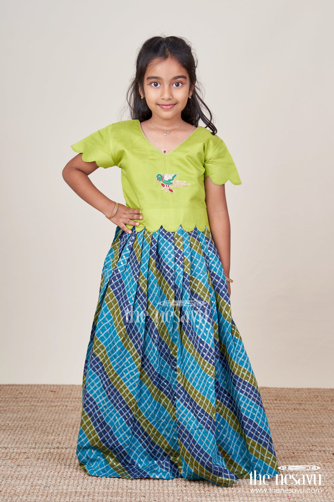 The Nesavu Pattu Pavadai Baby Girl Cotton Frock with Embellished Yoke for Festive Wear Nesavu Nesavu baby girl cotton frock patch yoke festive events traditional occasions