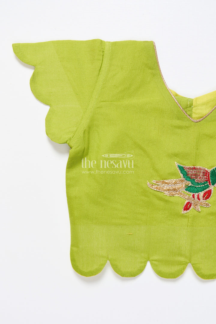 The Nesavu Pattu Pavadai Baby Girl Cotton Frock with Embellished Yoke for Festive Wear Nesavu Nesavu baby girl cotton frock patch yoke festive events traditional occasions