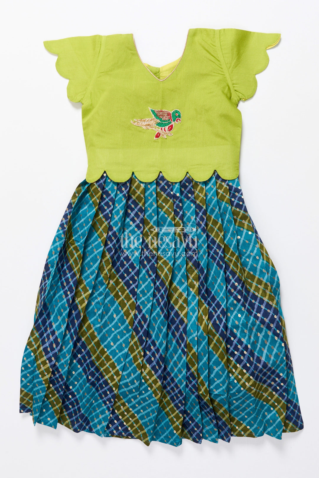 The Nesavu Pattu Pavadai Baby Girl Cotton Frock with Embellished Yoke for Festive Wear Nesavu Nesavu baby girl cotton frock patch yoke festive events traditional occasions